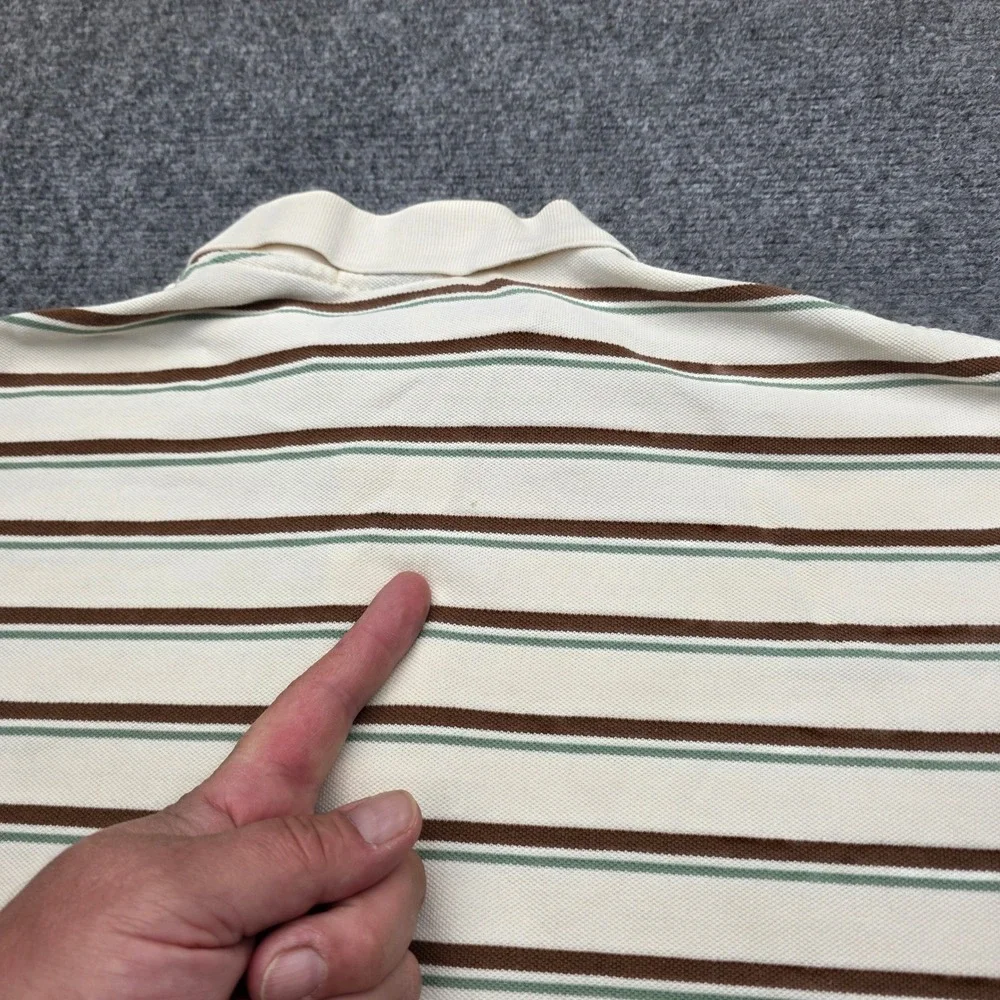 Polo Ralph Lauren Polo Shirt Mens Large Cream Brown Striped Short Sleeve Cotton